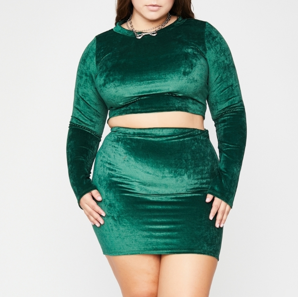 Dollskill Green Cord Mini Skirt and Crop Top Set